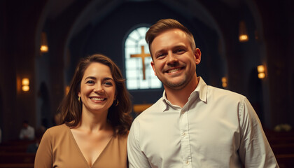 Happy couple in a church