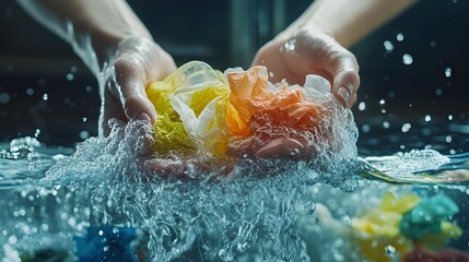Fototapeta premium Washing Synthetic Clothing Releasing Microplastics into the Environment