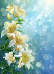 White Lilies Bouquet on Blue Background