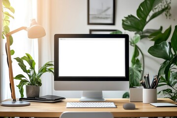 Modern workspace template mock up background with generative ai