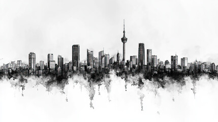 Fototapeta premium Hsinchu, Taiwan, black and white pen pencil hand-drawn effect drawing illustration for travel poster, card, wallpaper, backdrop or banner. Modern, clear, artistic and simple