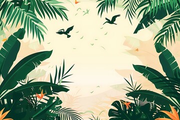 Tropical Jungle Leaves Background Illustration