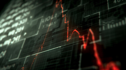 Close-up of downward-trending line graph on digital screen, symbolizing drop in earnings, financial decline visualized with charts and numbers.