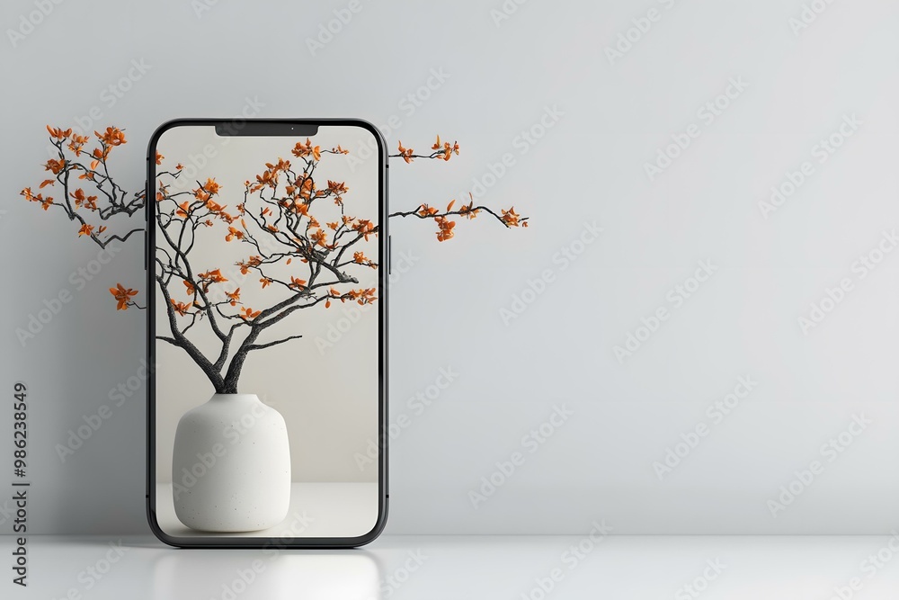 Poster minimalist smartphone display with branch and vase