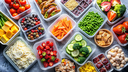 Assorted frozen products including vegetables, fruits, meats, and prepared meals, frozen, products, variety