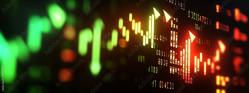 Poster Abstract Financial Data with Red and Green Indicator Arrows