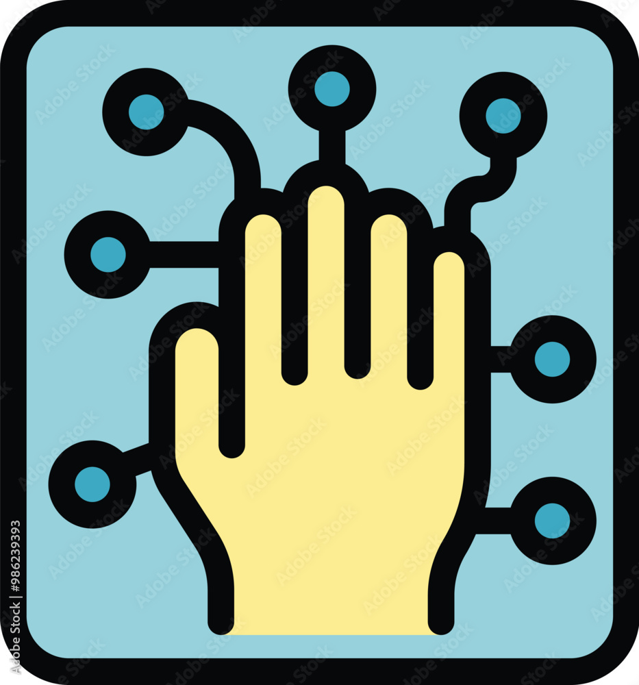 Poster this color vector icon features a hand interacting with a digital touch screen with connecting lines