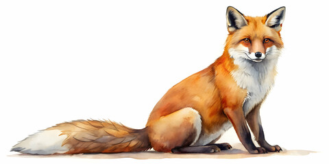 Fototapeta premium Watercolor style of a sitting fox created by artificial intelligence, fox, animal, watercolor, art,AI, technology, sitting
