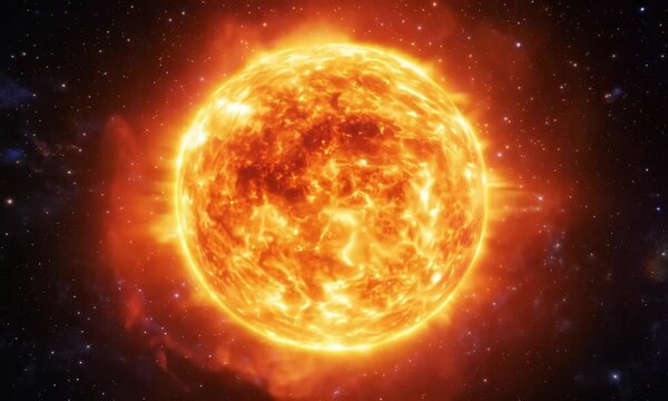 A vibrant cosmic scene featuring the sun illuminating the Earth and other planets, showcasing the beauty of space with a blend of colors and light