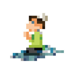 pixel art illustration of a boy praying. pixelated illustration of simple icon in flat style. Element graphic design template with a religious theme
