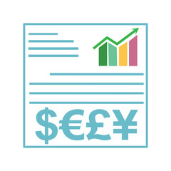 Illustration of a business document with a graph and a dollar sign. Business graph icon on background for graphic and web design. Creative illustration concept symbol