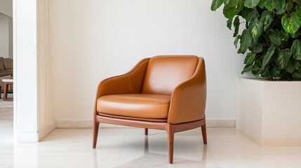 Modern Leather Armchair in Bright Interior Space