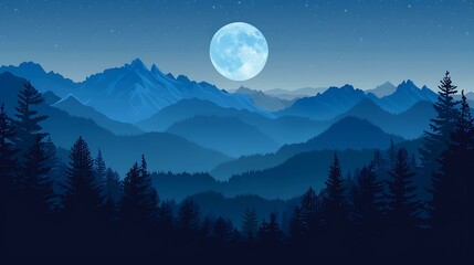 Blue Mountains Night Sky Full Moon Landscape