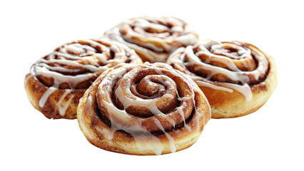 Fototapeta premium Freshly baked cinnamon rolls isolated on transparent background, PNG file, glazed and sweet
