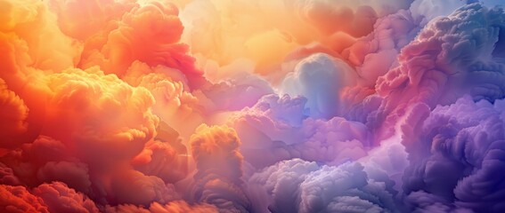 Fototapeta premium Vibrant, colorful clouds illuminated by a warm light, creating a dreamlike atmosphere in the sky
