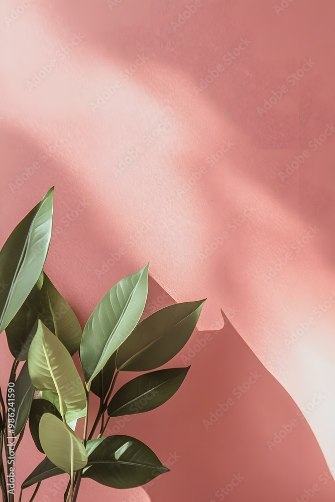 Canvas Prints pink wall minimalist green leaves