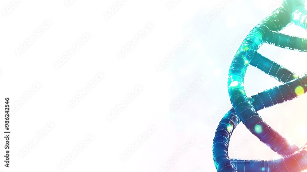 Poster A Close-up View of a 3D Rendered DNA Helix with Glowing Lights