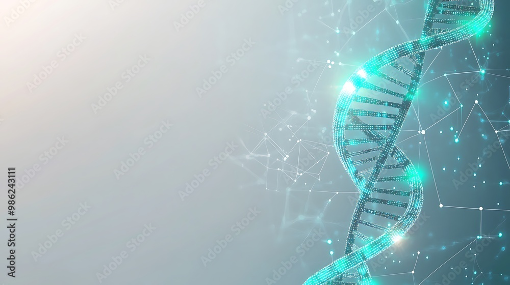 Poster abstract representation of a glowing dna double helix against a blue background