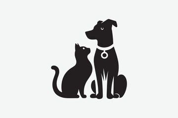 Dog and cat silhouette illustration isolated on a white background