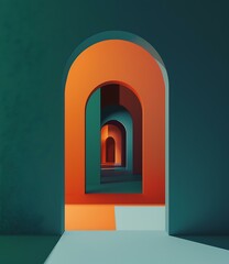 Fototapeta premium Abstract Archway with Green and Orange Color