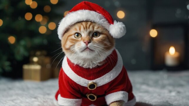 image of a cat dressed in a festive Christmas costume