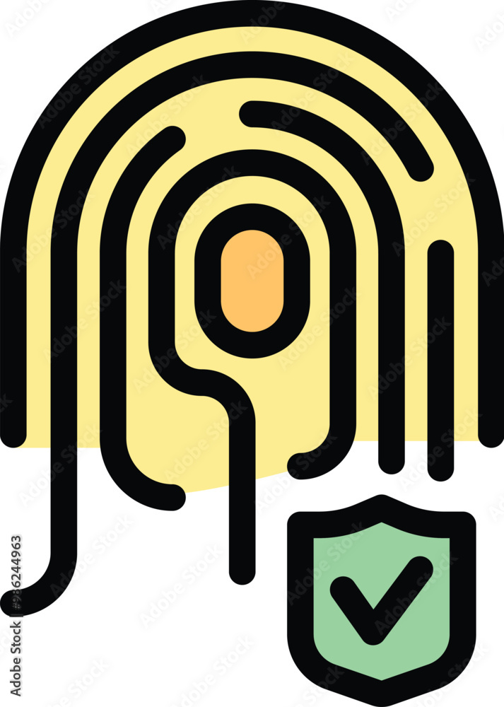 Poster fingerprint scan being approved with a green check mark inside of a shield, representing secure acce