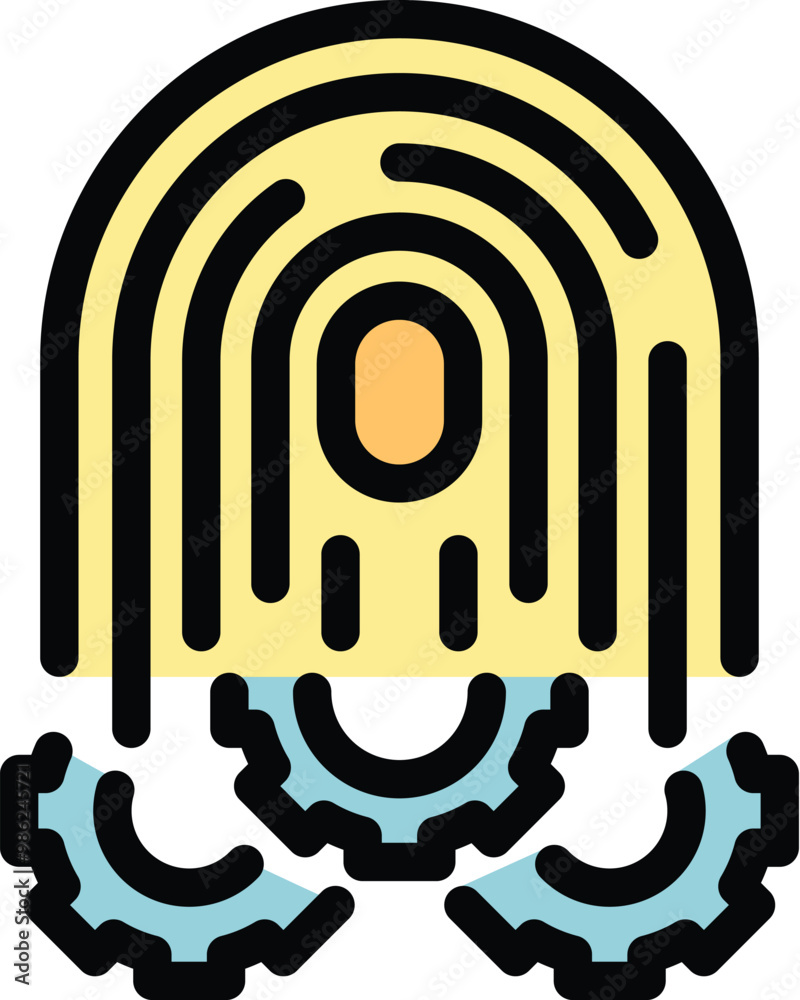 Poster fingerprint scan activating a system represented by rotating gears, for biometric security and ident