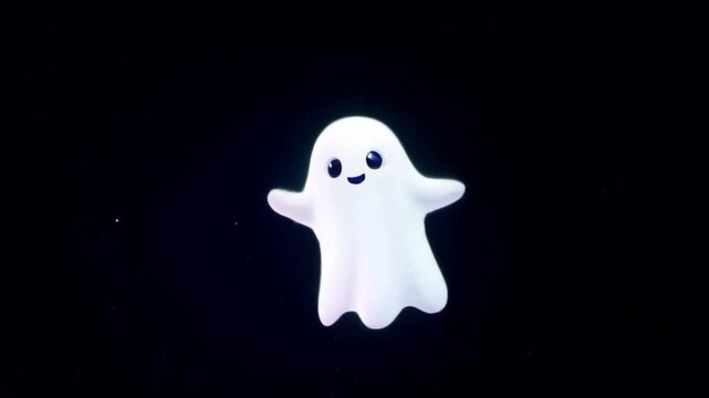 Animation white ghost cute on black background.