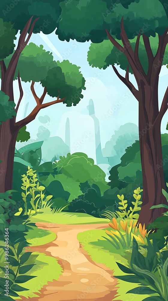 Poster green forest path illustration