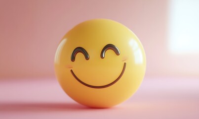 Fototapeta premium Smiling Yellow Emoji on a Pink Background