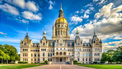 Obraz premium Hartford Connecticut Capitol building at noon, Hartford, Connecticut, Capitol, government, dome, architecture, landmark