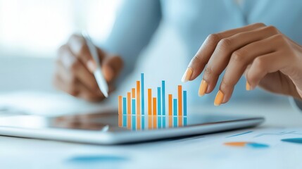 Financial advisor with tablet showing interactive budget, budget strategy, financial tools