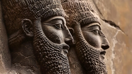Detail of an ancient relief of two assyrian warriors