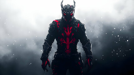 Fototapeta premium e-sport logo and streamer template of demon knight holding sword perfect for e-sport team mascot and game streamer