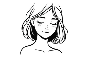 Line art of a girl with art and illustration