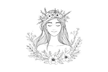 Line art of a girl with art and illustration