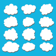 white vector cloud shape set design on blue background  