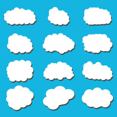 white vector cloud shape set design on blue background  