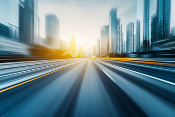 Obraz premium Highway with a sense of speed in the city center at sunrise and sunset
