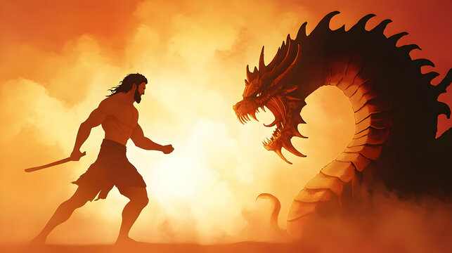 Heracles of Hercules fighting the Lernaean Hydra