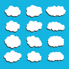 white vector cloud shape set design on blue background  