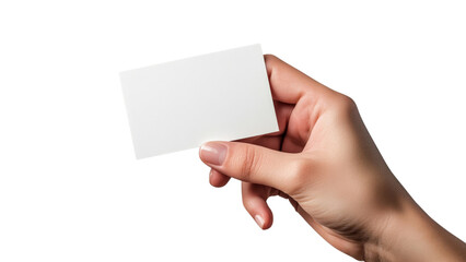 Fototapeta premium Hand holding a business card, isolated isolated on transparent background, PNG file