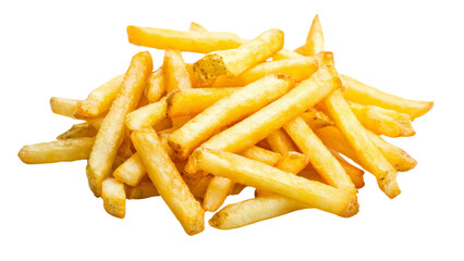 Plate of crispy French fries isolated on transparent background, PNG file, golden and delicious