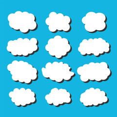 white vector cloud shape set design on blue background  