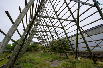 Empty fish drying flake in Svolvaer, Norway