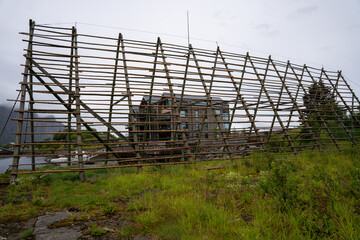 Empty fish drying flake in Svolvaer, Norway