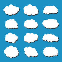 Fototapeta premium white vector cloud shape set design on blue background 