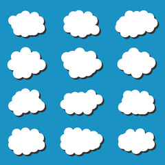 white vector cloud shape set design on blue background  