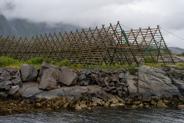 Empty fish drying flake in Svolvaer, Norway