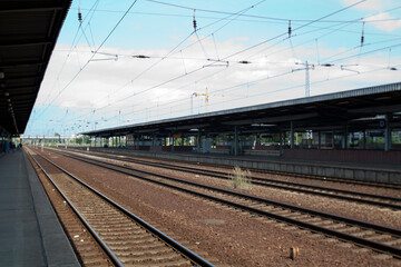 Fototapeta premium Schönefeld Railway Station With Empty Tracks on a Sunny Day in Germany